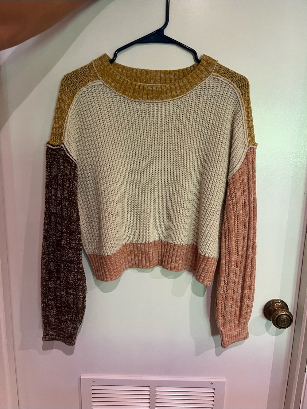 Freshman Colorblock Crewneck Sweater - Cream, Mustard, Brown, Blush